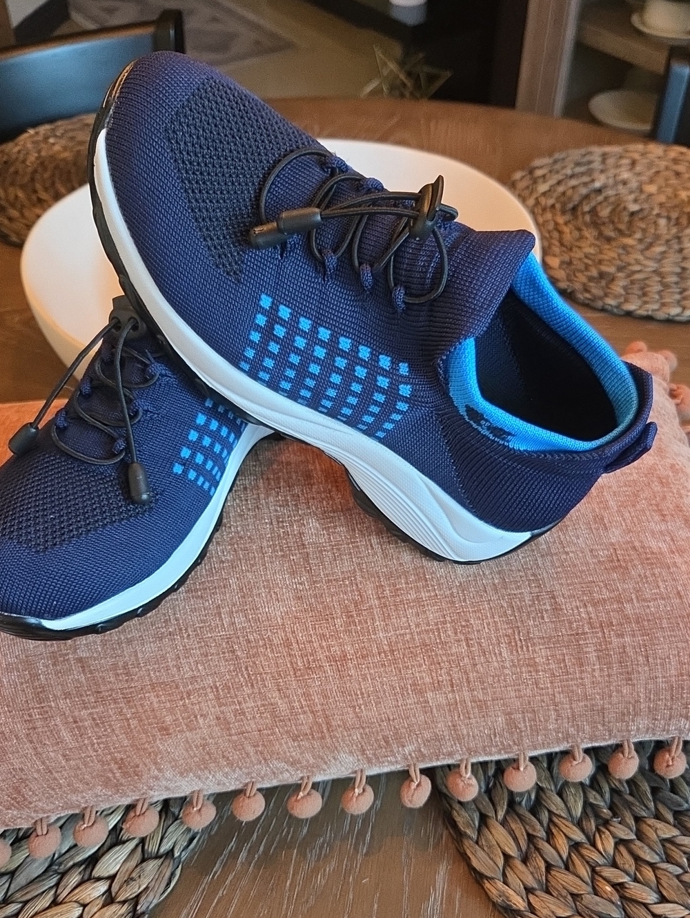 Navy Blue Knit Slip-On Athletic Sneakers